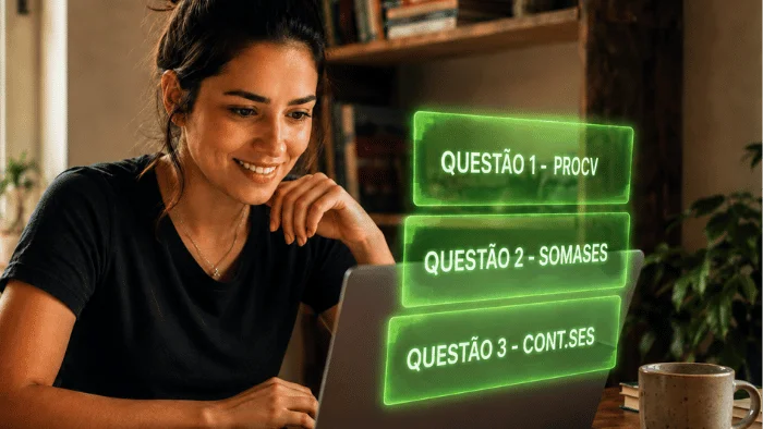 Profissional confiante explicando solução no Excel